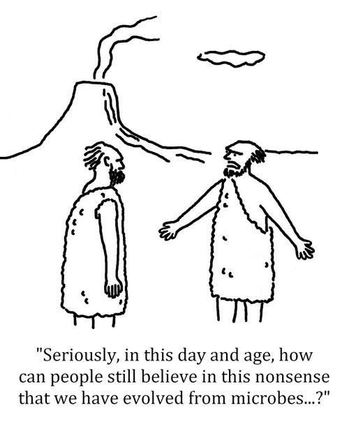 'Seriously, in this day and age, how can people still believe in this nonsense that we have evolved from microbes...?'