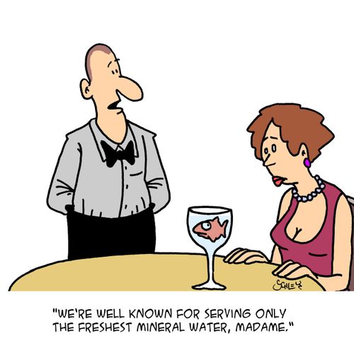 'We're well known for serving only the freshest mineral water, Madame.'