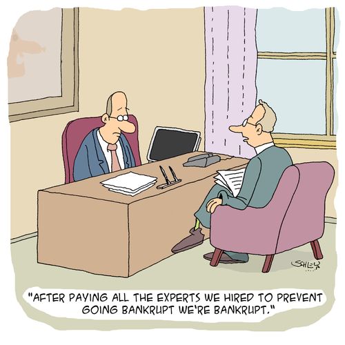 'After paying all the experts we hired to prevent going bankrupt we're bankrupt.'