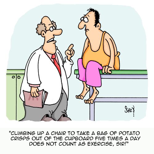 'Climbing up a chair to take a bag of potato crisps out of the cupboard five times a day does nor count as exercise, sir!'