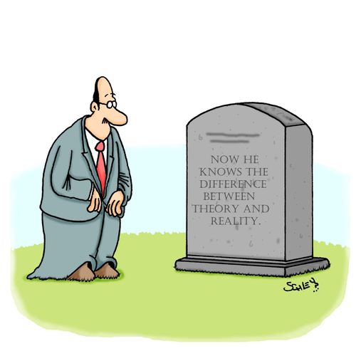 Gravestone reads: 'Now he knows the difference between theory and reality.'