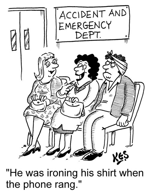 'He was ironing his shirt when the phone rang.'