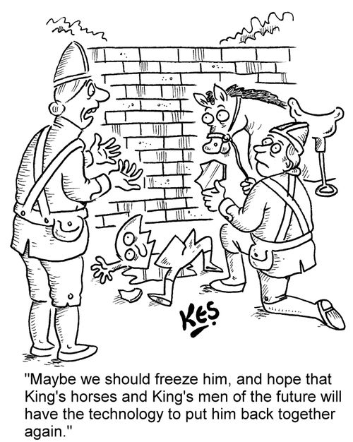 'Maybe we should freeze him, and hope that King's horses and King's men of the future will have the technology to put him back together again.'
