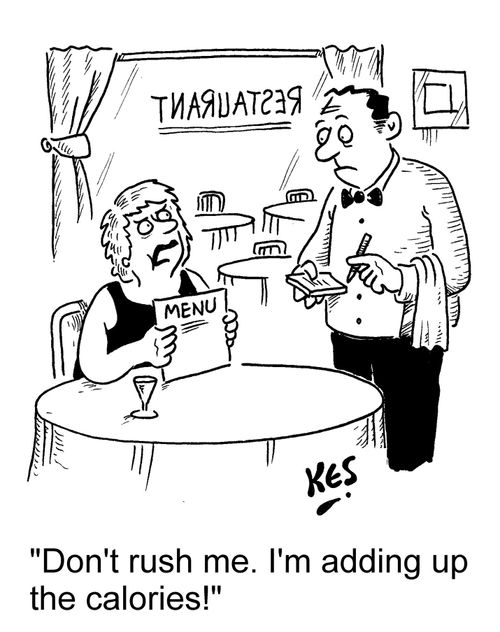 'Don't rush me. I'm adding up the calories!'
