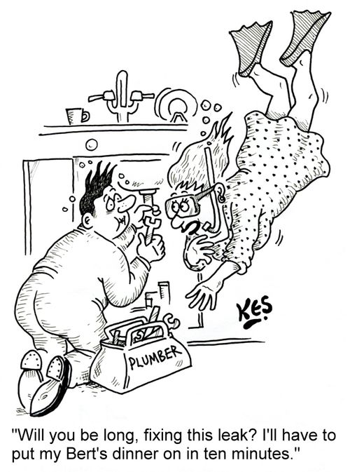 'Will you be long, fixing this leak? I'll have to put my Bert's dinner on in ten minutes.'