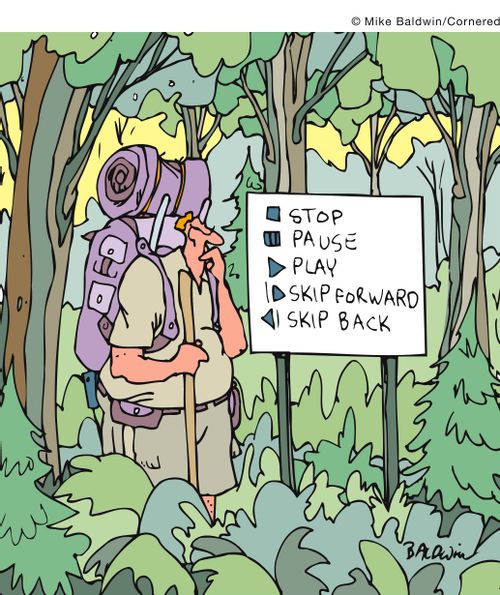 Hiking sign - Stop, pause, play, skip forward, skip back