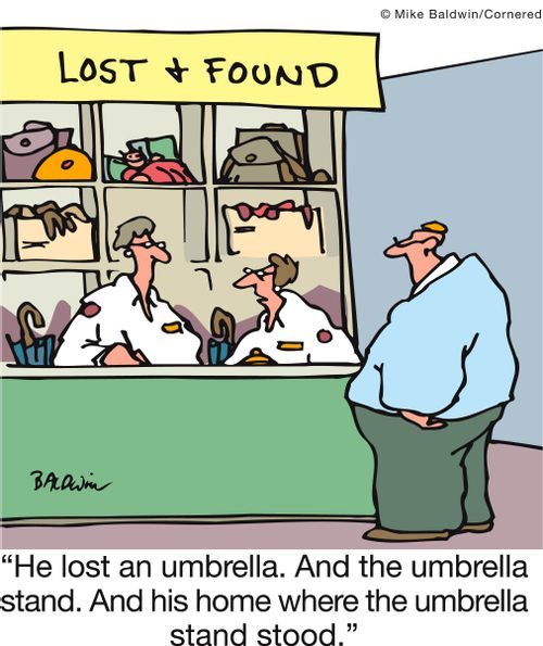 'He lost an umbrella. And the umbrella stand. And his home where the umbrella stand stood.'