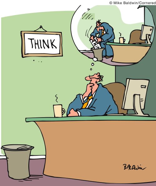 Thinking of throwing the 'Think' sign into the garbage.