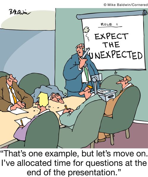 'That's one example, but let's move on. I've allocated time for questions at the end of the presentation.'