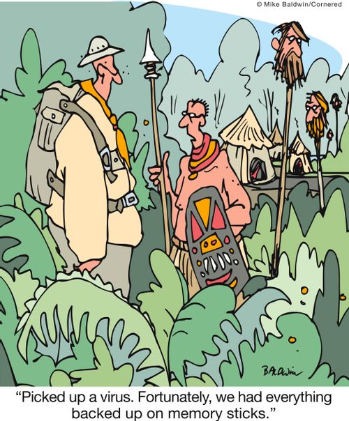 'Picked up a virus. Fortunately, we had everything backed up on memory sticks.' 