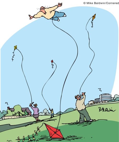 Kite flying a man