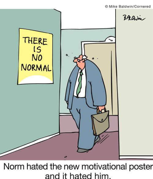 There is no normal: Norm hated the new motivational poster and it hated him.