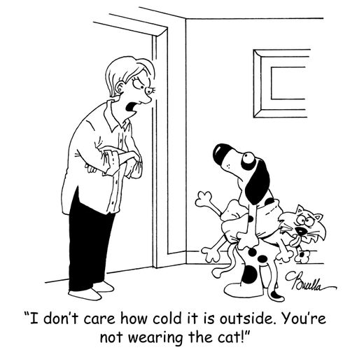 'I don't care how cold it is outside. You're not wearing the cat!'