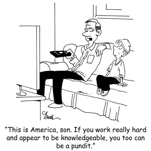 'This is America, son. If you work hard enough and appear to be knowledgeable, you too can be a pundit.'