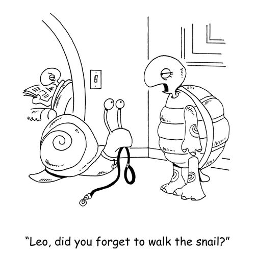 'Leo, did you forget to walk the snail?'