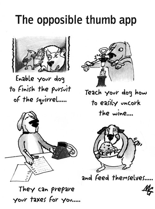 Enable your dog to finish the pursuit of the squirrel...Teach your dog how to easily uncork the wine...They can prepare your taxes for you.....and feed themselves.