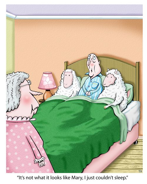 'It's not what it looks like Mary, I just couldn't sleep.'