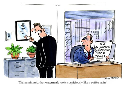 'Wait a minute!...that watermark looks suspiciously like a coffee stain.'