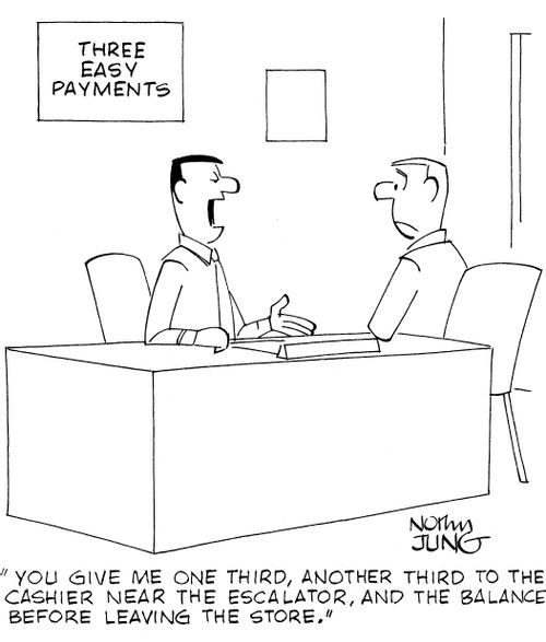 'You give me one third, another third to the cashier near the escalator, and the balance before leaving the store.'