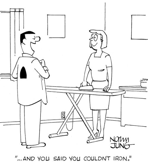 '...And you said you couldn't iron.'