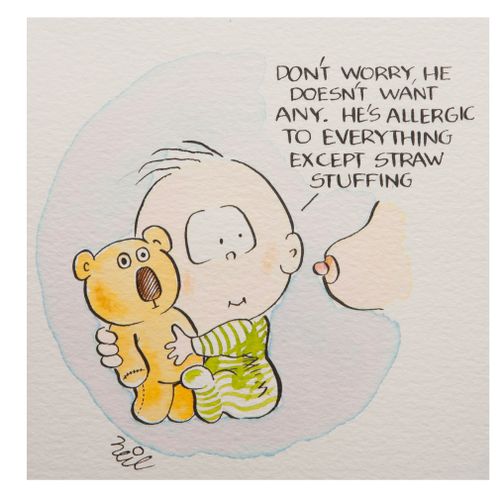 'Don't worry he doesn't want any. he's allergic to everything except straw stuffing.'