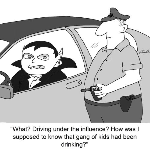 'What? Driving under the influence? How was I supposed to know that gang of kids had been drinking?'