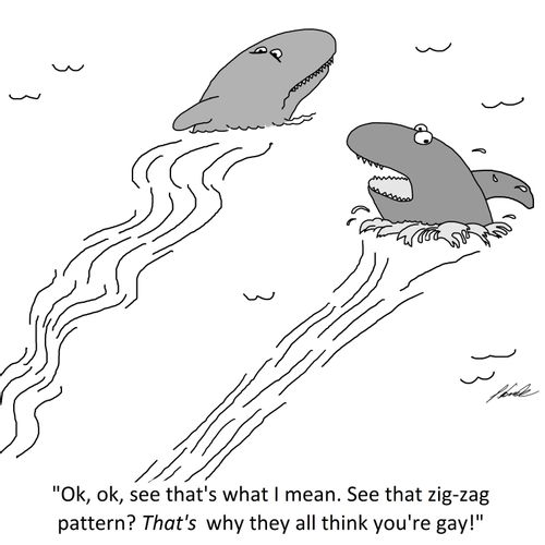 'Ok, ok, see that's what I mean. See that zig-zag pattern? That's why they all think you're gay!'