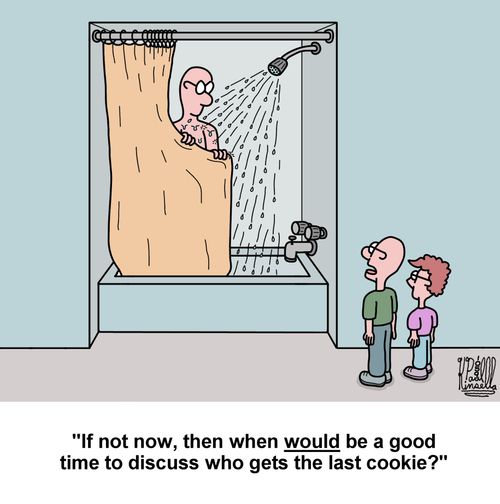 'If not now, then when WOULD be a good time to discuss who gets the last cookie?'