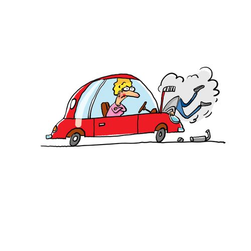 Woman is angry at car breakdown.