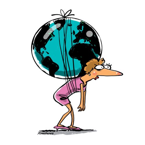Woman has the world on her shoulders