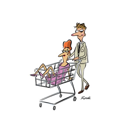 Man has woman in shopping cart