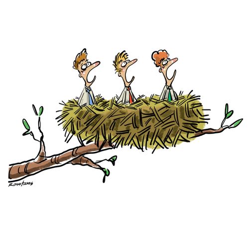 Businessmen as baby birds