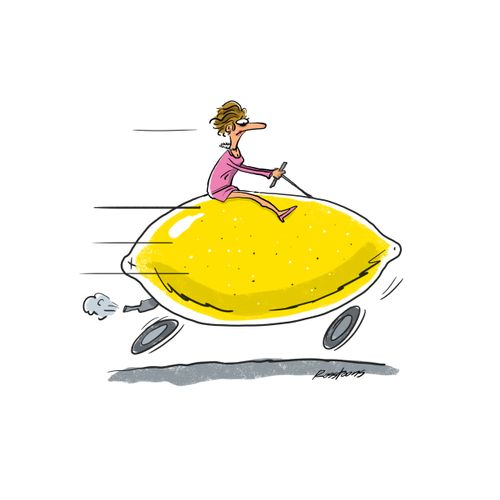 Woman Driving a Lemon.