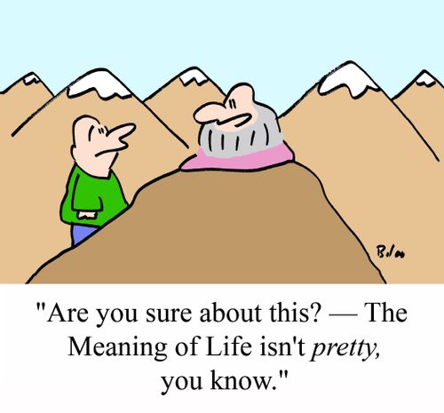 'Are you sure about this? - The Meaning of Life isn't PRETTY, you know.'