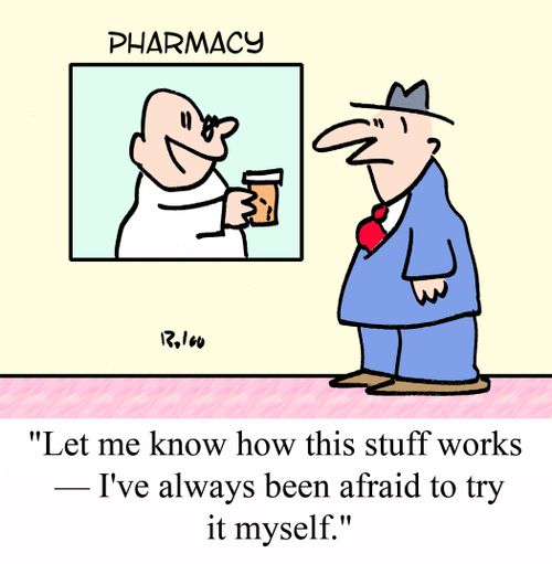 'Let me know how this stuff works - I've always been afraid to try it myself.'
