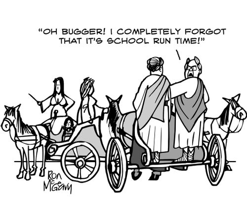 'Oh bugger! I completely forgot that it's school run time!'