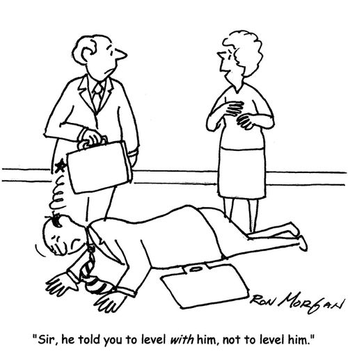 'Sir, he told you to level with him, not to level him.'