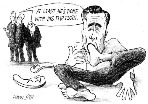 Romney with his foot in his mouth: 'At least he's done with his flip flops.'