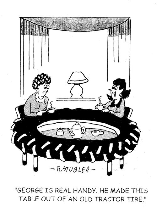 'George is real handy. He made this table out of an old tractor tire.'