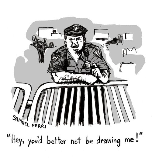 'Hey, you'd better not be drawing me!'