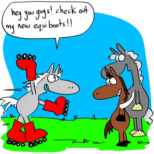 'Hey you guys! Check out my new equiboots!'