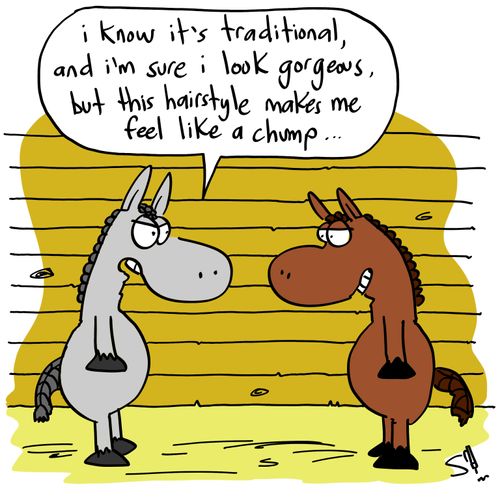 'i know its traditional, and I'm sure I look gorgeous, but this hairstyle makes me feel like a chump...'