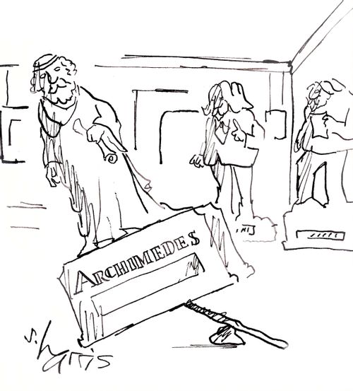 Archimedes statue with a lever