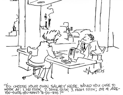 'You choose your own salary here. Would you care to work at: 1. No risk,; 2. Some risk; 3. High risk; or 4. Are you sure you want to do this.'