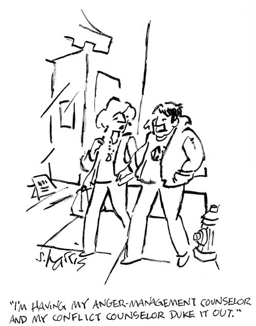 'I'm having my anger-management counselor and my conflict counselor duke it out.'
