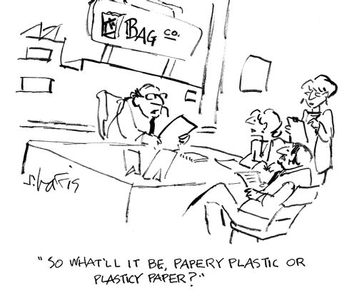 'So what'll it be, papery plastic or plasticy paper?'