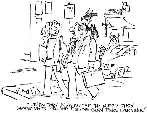 '...then they jumped off the hippo, they jumped on to me, and they've been there ever since.'