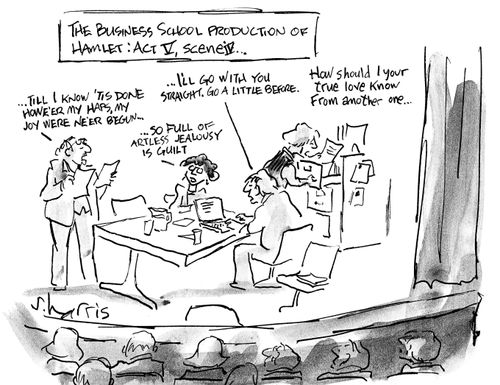 'The business school production of Hamlet: Act V, Scene IV...'