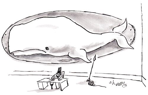 Capt. Ahab has Moby Dick mounted on wall.