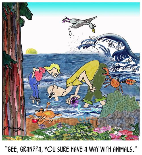 'Gee, Grandpa, you sure have a way with animals.'